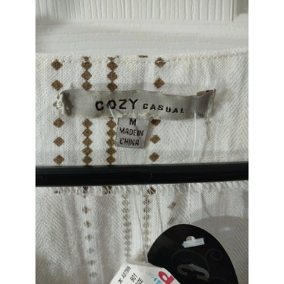 Cozy Casual Top Size M Beige And Brown Long Sleeve String Tie - Picture 2 of 10